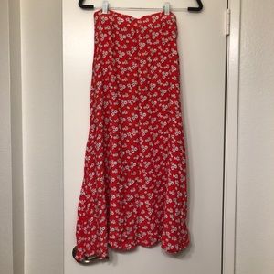 Zara red floral midi skirt